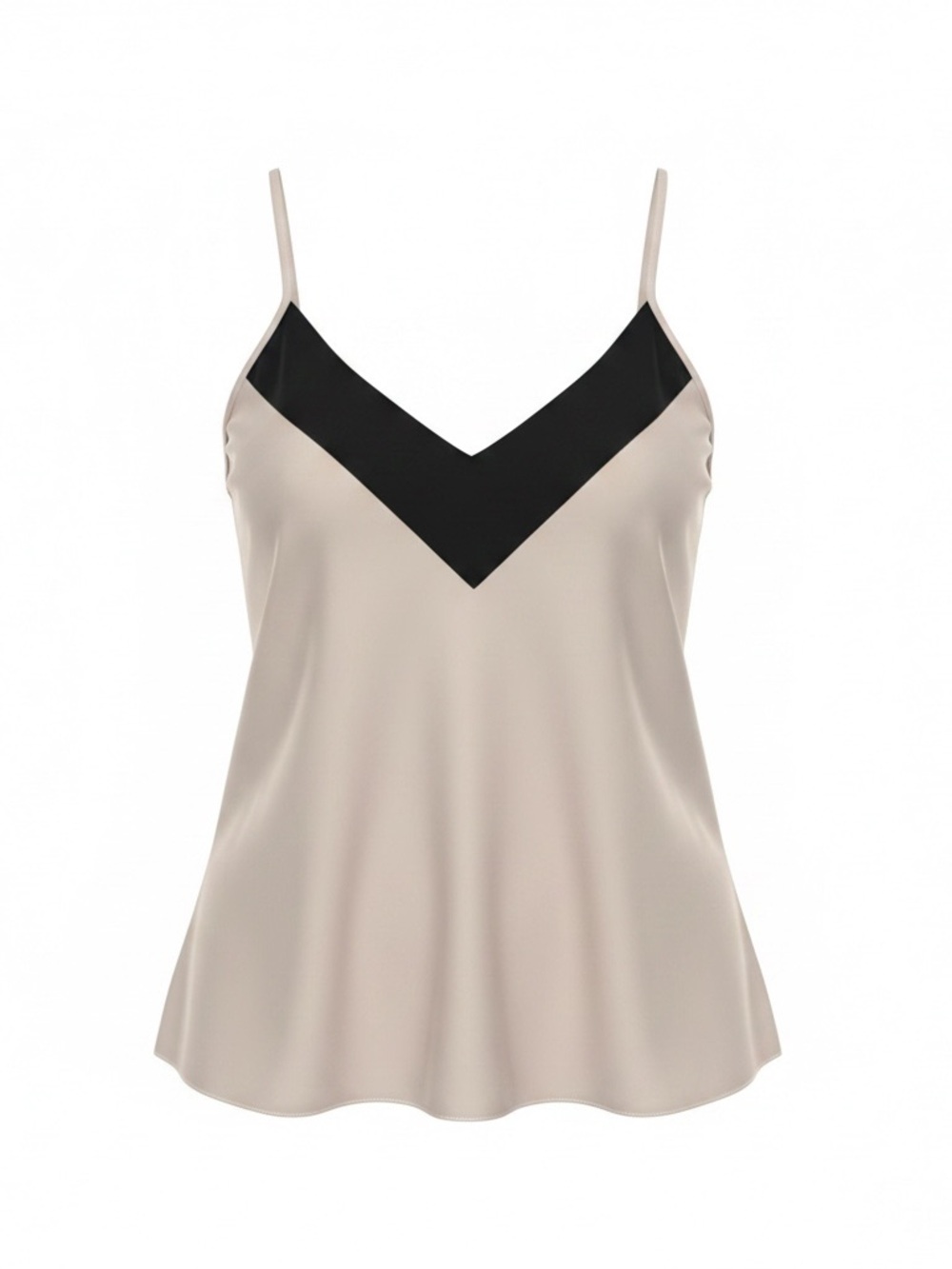 Neutral Pinkish Beige Cami with Black V-Trim